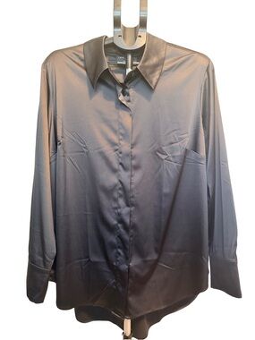 Lane Bryant Black Satin Button-Up Shirt Plus Size